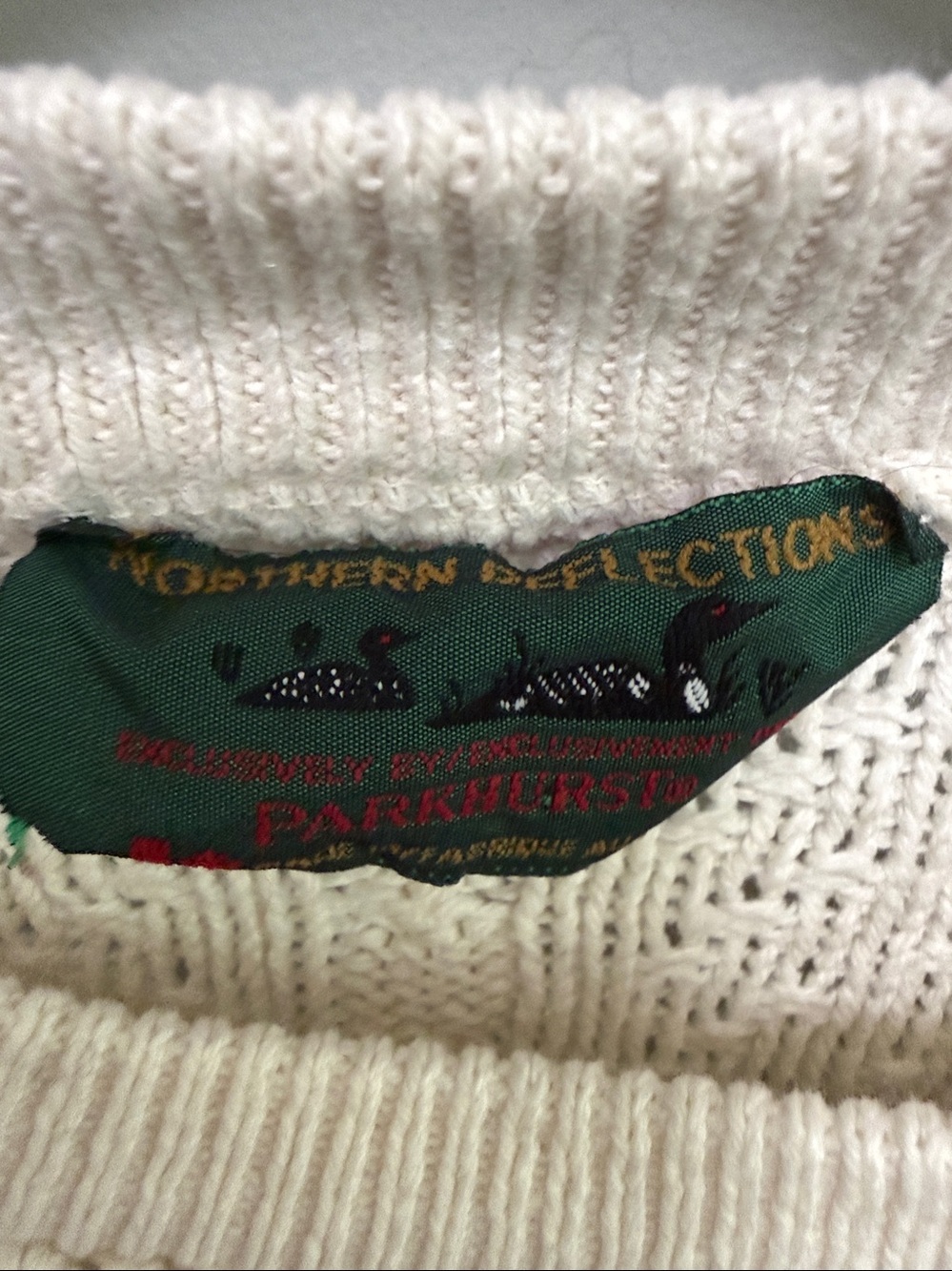 Vintage Northern Reflections Cream Cable-Knit Crewneck Sweater - Picture 3 of 6